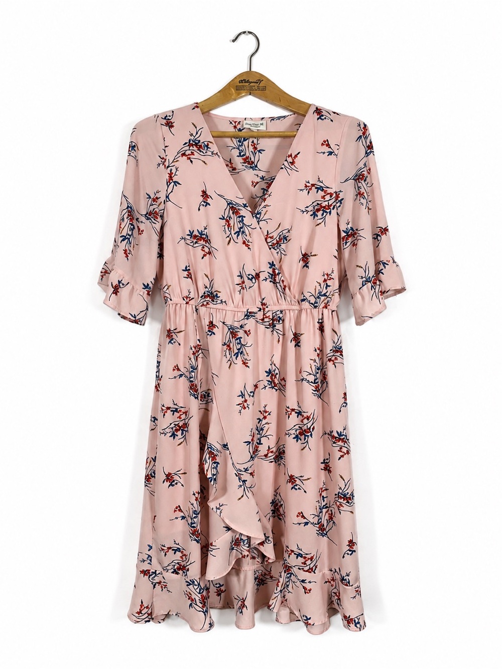 Studio B Pink Floral Ruffle Midi Dress Size XL Boho Cottagecore Barbie Office
